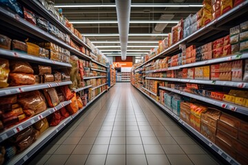 Fototapeta premium Grocery Stores Pet Food And Supplies Aisle, Generative AI