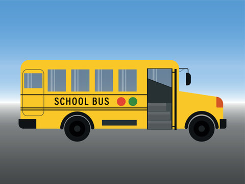 Yellow school bus against the sky. Vector illustration