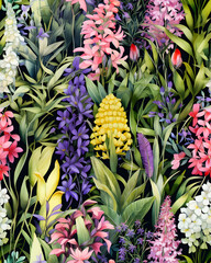 Obraz premium Wild Flowers bloom watercolor seamless pattern 