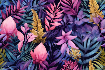 Wild Flowers bloom watercolor  seamless pattern 