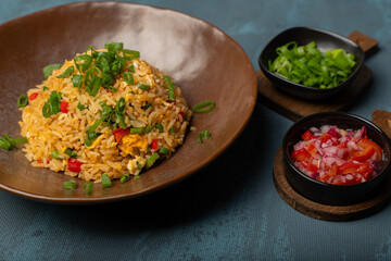 Typical traditional dish called Arroz chaufa, which is a fusion between Peruvian and Asian food.