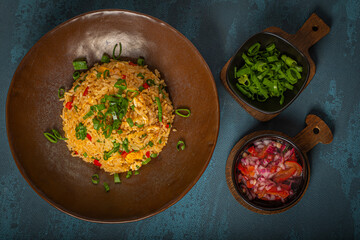 Typical traditional dish called Arroz chaufa, which is a fusion between Peruvian and Asian food.