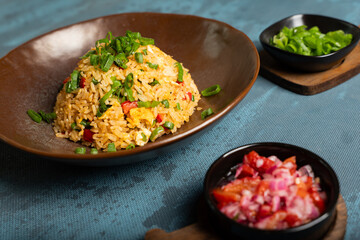 Typical traditional dish called Arroz chaufa, which is a fusion between Peruvian and Asian food.