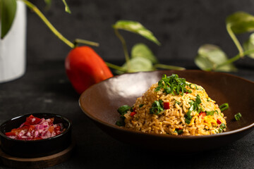 Typical traditional dish called Arroz chaufa, which is a fusion between Peruvian and Asian food.