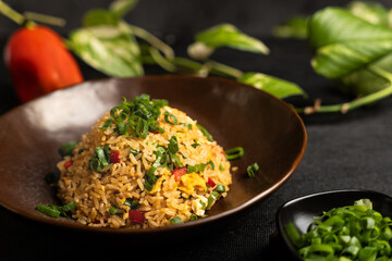 Typical traditional dish called Arroz chaufa, which is a fusion between Peruvian and Asian food.