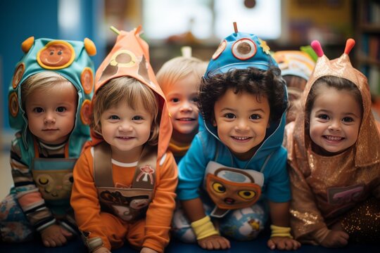  Kindergarten Children Dressed Up For A Fashion Show, Generative AI