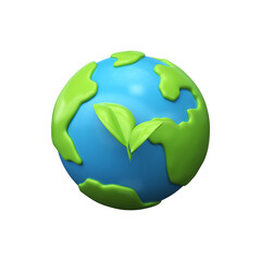 3d Earth with a leaf. World ecology, global protection of nature and environment