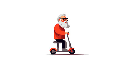 Drawing of an elderly man rides a scooter on a white background vector © Dzmitry