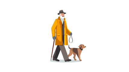 Drawing of an elderly man walking a dog on a white background vector
