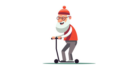 Drawing of an elderly man rides a scooter on a white background vector