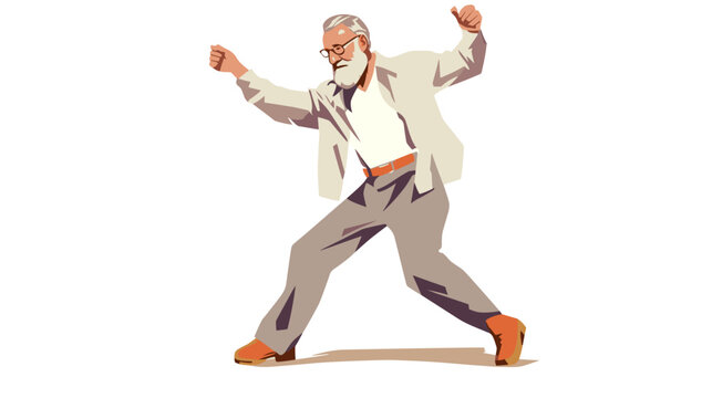 Figure elderly man dancing minimalist white background vector