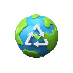 Planet earth with recycling sign 3d. Symbol of nature conservation