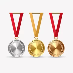 Fotobehang Set of award golden, silver and bronze blank medals isolated on transparent with generate Ai © GraphyPix