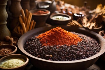 close-up of spices used in sauce-making