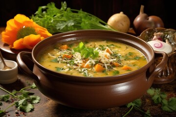 hearty bowl of homemade soup with garnish