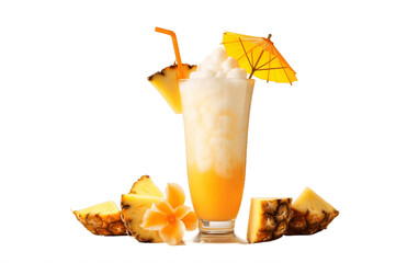 Pina Colada Drink Pineapple Cocktail Transparent Background. Generative AI - obrazy, fototapety, plakaty