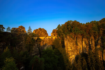 the bastei in the glow of the morning sun