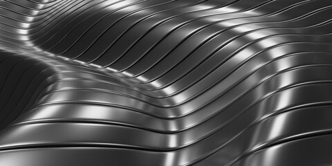 Abstract metal background. Silver steel stripes wavy pattern