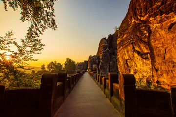 the bastei in the glow of the morning sun