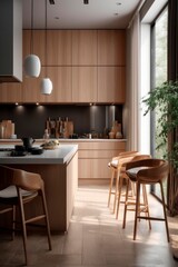 Photo of modern minimalist style kitchen. Generative AI.
