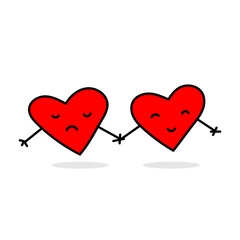 Color vector illustration of two hearts holding hands