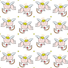 Colored vector pattern of flying angels with arrows