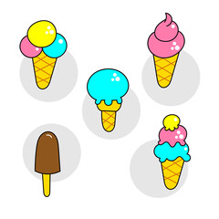 Colored vector set of different types of ice cream