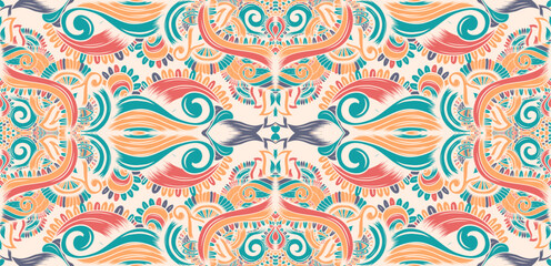 Tracery seamless calming pattern. Mehendi design. Neat even colorful harmonious doodle texture.