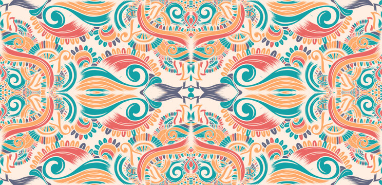 Tracery seamless calming pattern. Mehendi design. Neat even colorful harmonious doodle texture.
