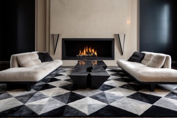 geometric rug in a monochrome palette