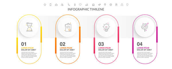 Timeline vector infographic with infochart. Business modern template presentation with 4 steps and icons for the process. Art template on white background with four circles