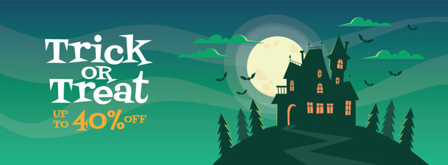 halloween trick or treat party invitation background vector illustration with text placeholder