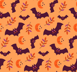 Seamless autumn pattern with a bat. Creepy Halloween Wallpaper