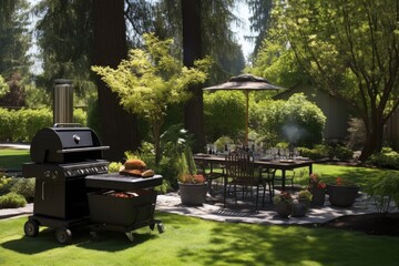bbq grill setup in a backyard or park setting