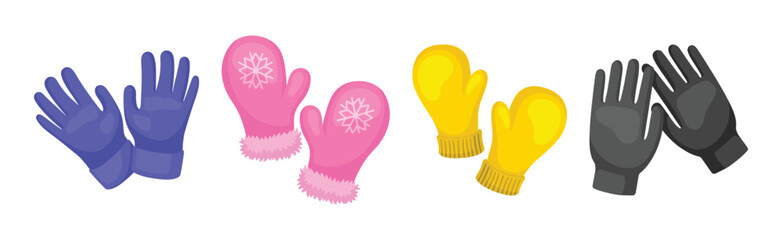 Pair of Gloves and Mittens as Garment Covering Hand Vector Set