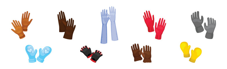 Pair of Gloves and Mittens as Garment Covering Hand Vector Set