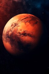 Planet Mars in the background of the universe, photorealistic. Generative AI.