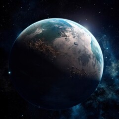 Planet earth in the background of the universe, photorealistic. Generative AI.