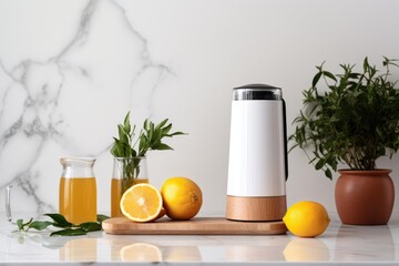 clean, minimalist shot of a modern juicer on kitchen counter