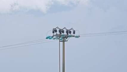 Overhead Medium Voltage Electric Power Lines Pole with Glass Insulators