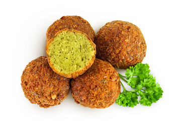 falafel ball isolated on a white background. Top view. Flat lay.
