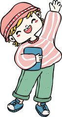 Fototapeta premium Cheerful happy Student boy full body vibrant cartoon Doodle. Back to School kid.