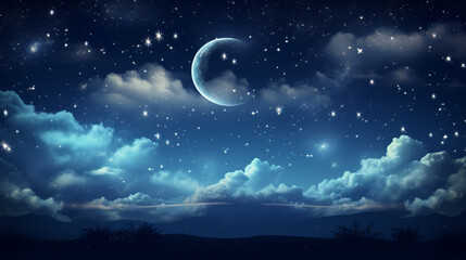Night sky with moon and star background
