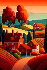 Autumn view of an agricultural, romantic landscape of Italian Tuscany. Generative AI.