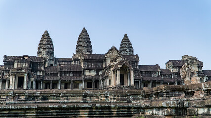 Ancient ruins Angkor Wat temple - famous Cambodian landmark. Siem Reap, Cambodia.