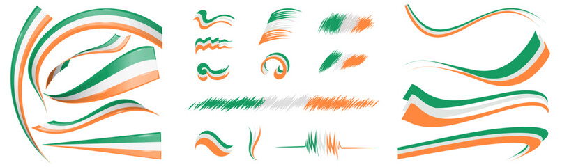 Ireland flag set elements, vector illustration on a white background