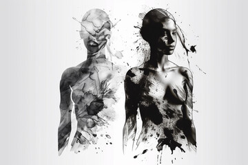 Ink painting of human shape vector illustration. Ai generated