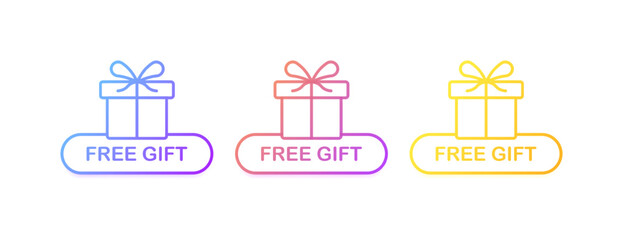 Fototapeta na wymiar Free gift boxes. Flat, color, free gift, free boxes, boxes with bow. Vector icons