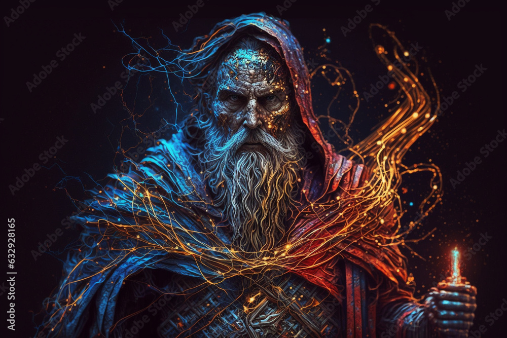 Poster fantastic blue beautiful intricate wizard creative vector illustration design character. magic and w - Posters