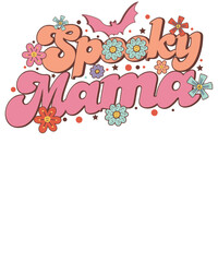 Fototapeta premium Retro Spooky Mama Groovy Flower Halloween Mama T shirt Design